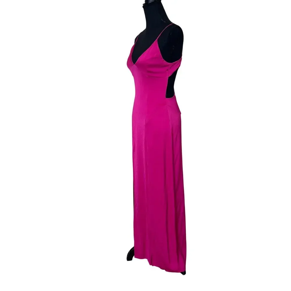 Manning Cartell Pink Satin Maxi Slip Dress Size 4 Barbie Slit Cocktail Gown $500 - Picture 5 of 9